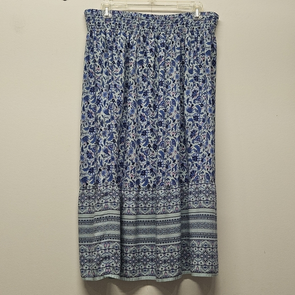 J. Jill Dresses & Skirts - J. Jill Blue Floral Smocked Waist Rayon Midi Skirt Large Petite Easter Cottage